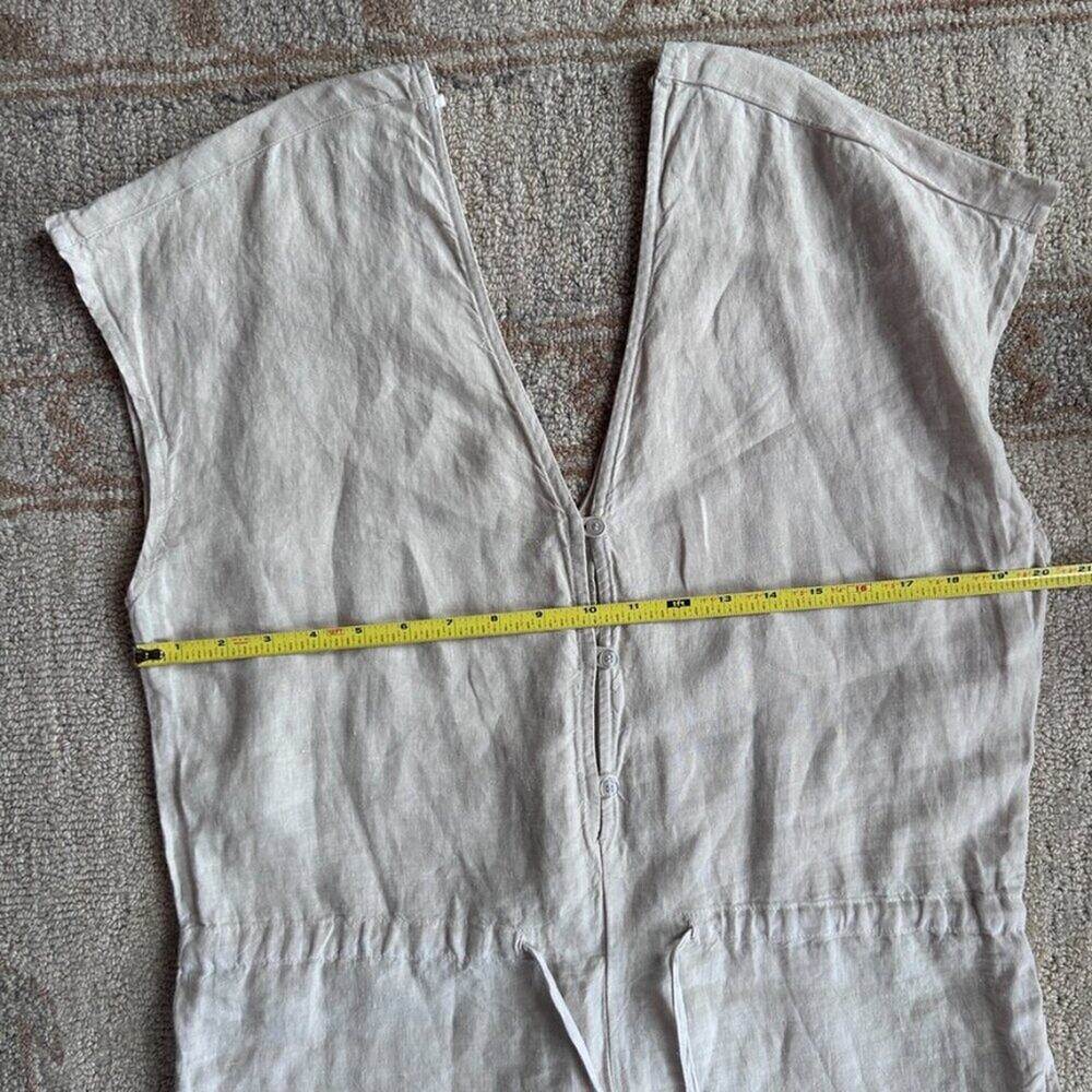 Linen Wide Leg Jumpsuit Coastal Minimal Euro Summer Neutral Pockets Women M - Picture 11 of 15